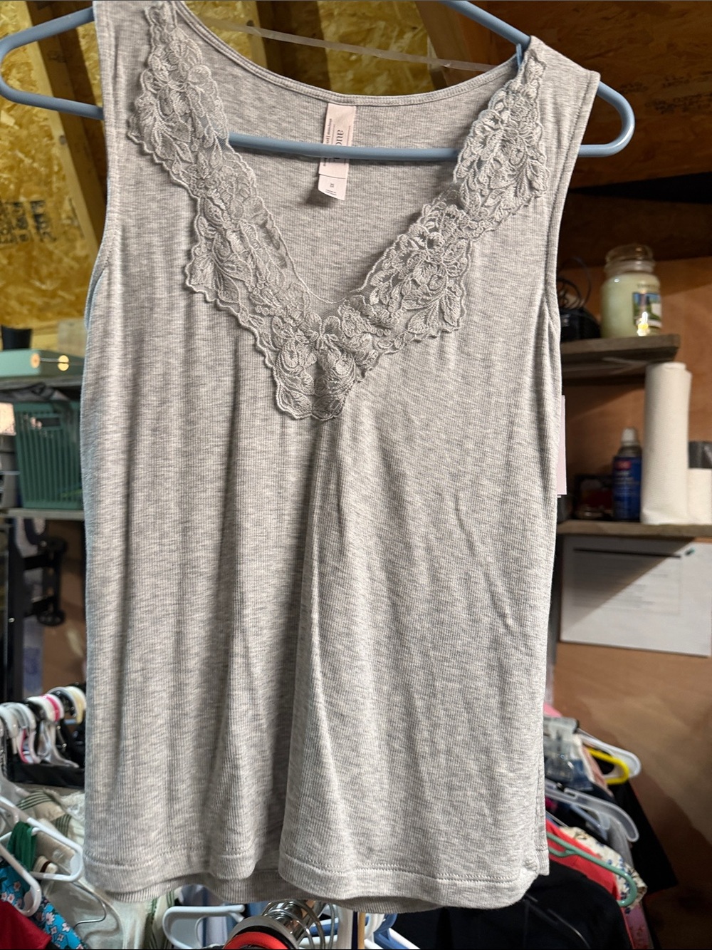 Auden Light Gray Lace-Trim Tank Top